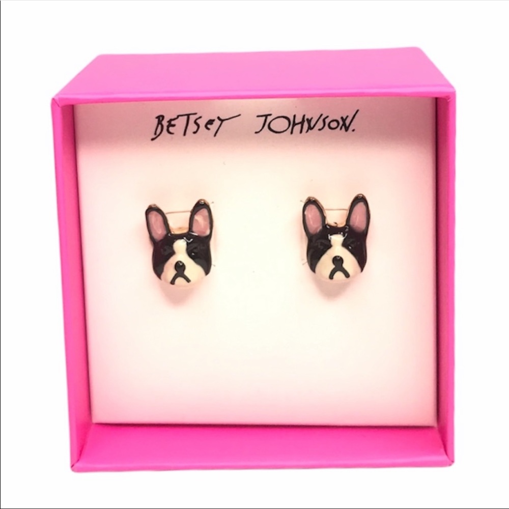 Betsey Johnson French Bulldog Earrings Black White